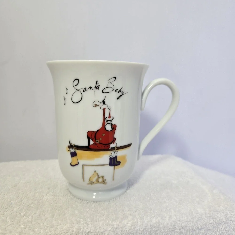 Pottery Barn Santa Baby Hot Cocoa Coffee Cups Tea Mugs Set Of 6 Christmas Rare